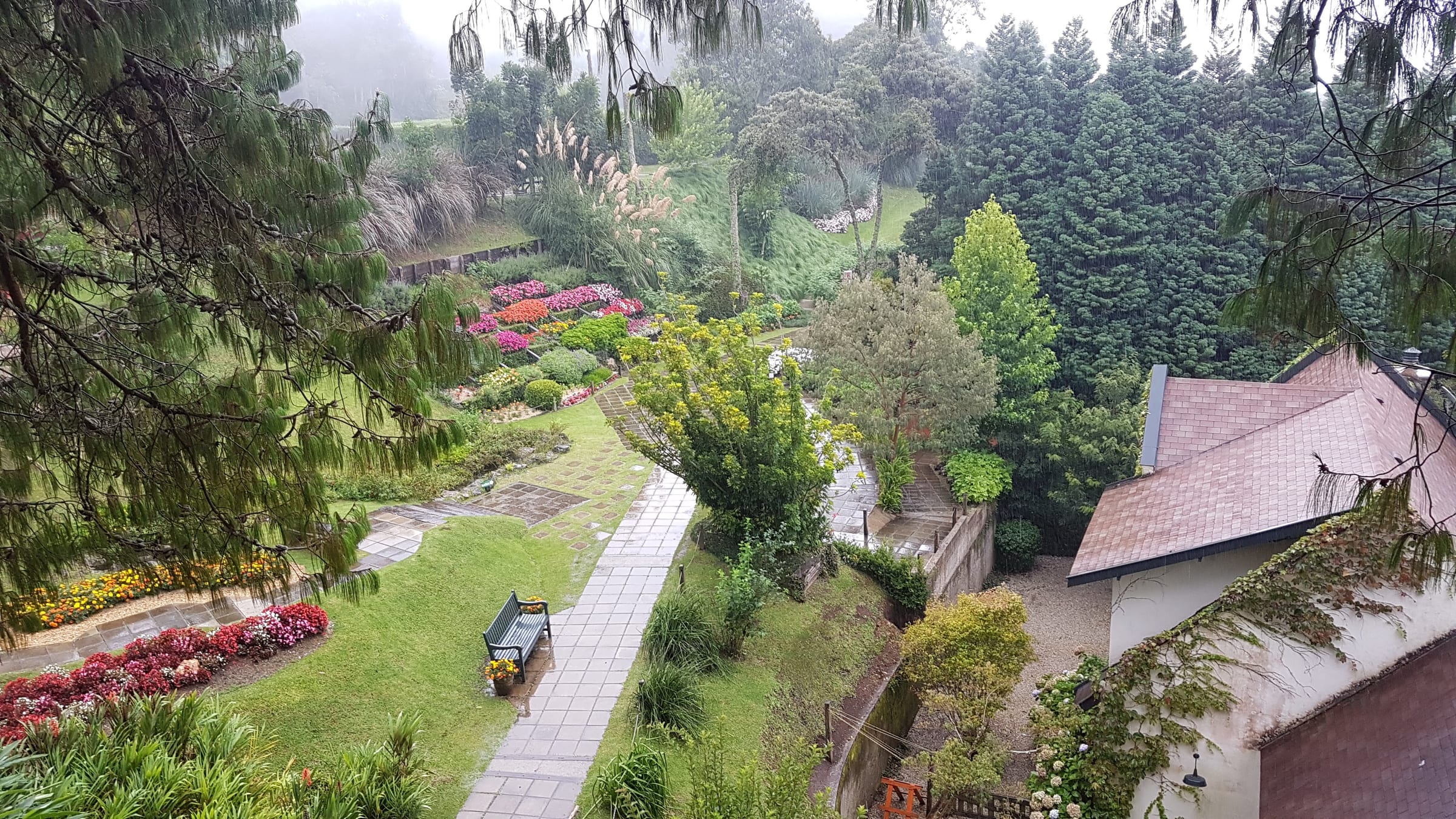 Vista aérea de parte dos jardins do Parque Amantikir